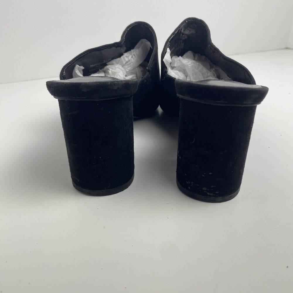 Zara Women's Size 38‎ Chunky Heel Mules Peep Toe Black Suede Y2K Minimalistic - Picture 4 of 10